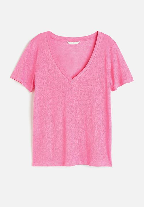 H&M - Linen T-shirt - pink