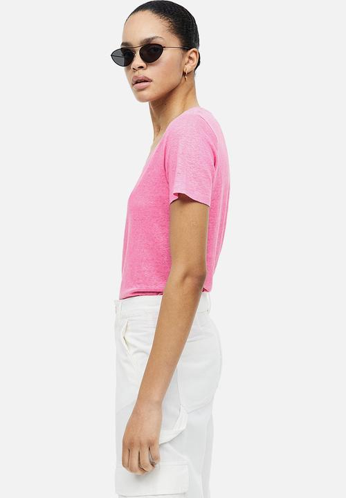 H&M - Linen T-shirt - pink