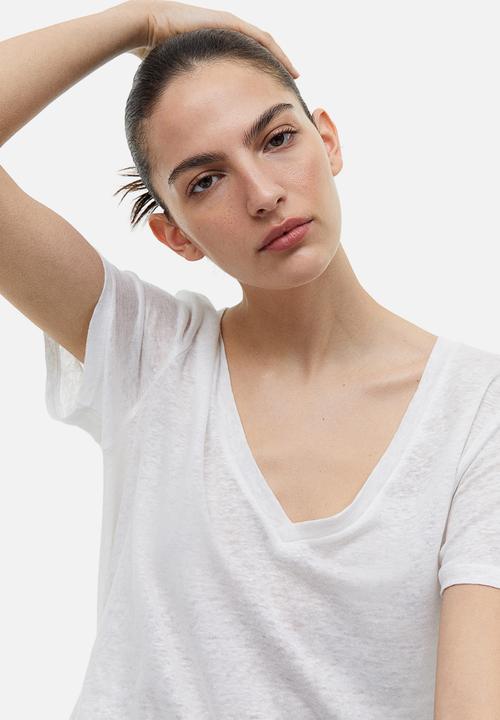 H&M - Linen T-shirt - white