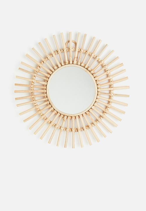 Rattan-framed mirror - beige