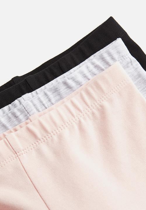 H&M - 3-pack cotton leggings - black, grey & pink