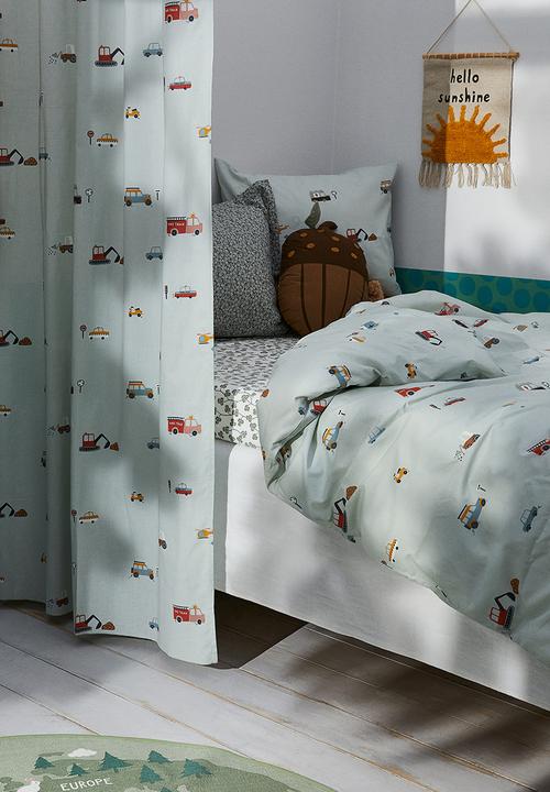 H&M - Patterned single duvet cover set - light green vehicles