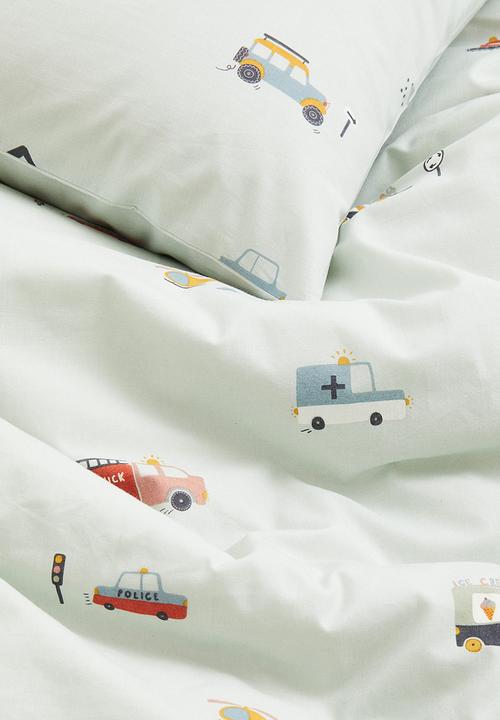 H&M - Patterned single duvet cover set - light green vehicles