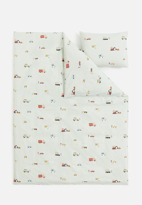 H&M - Patterned single duvet cover set - light green vehicles