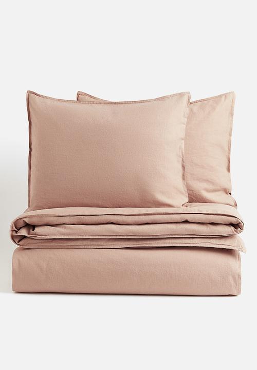 Linen-blend double/king size duvet cover set - beige