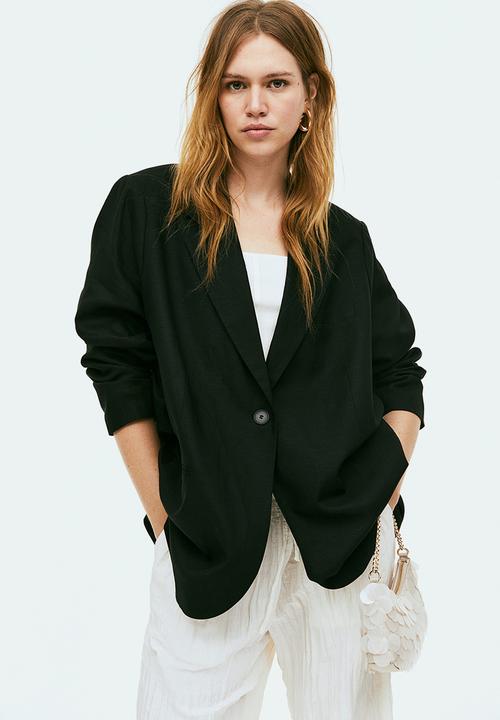 H&M - Single-breasted linen-blend blazer - black