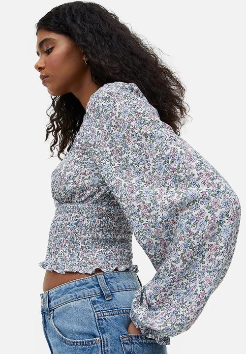 H&M - Smocked blouse - multi,white