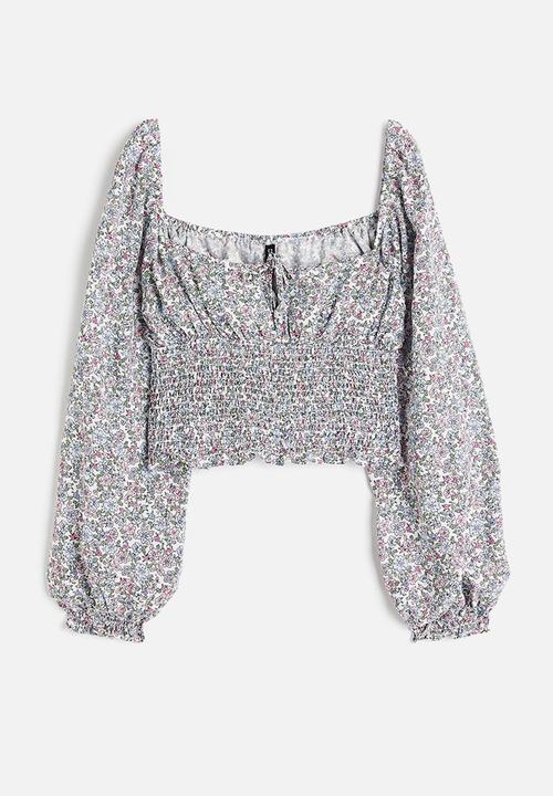 H&M - Smocked blouse - multi,white