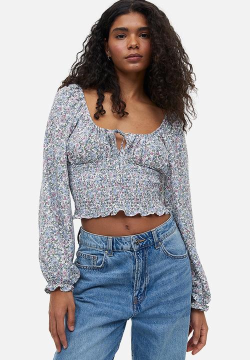 H&M - Smocked blouse - multi,white