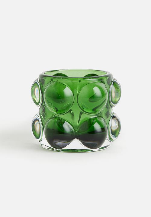 Bubbled glass tealight holder - green