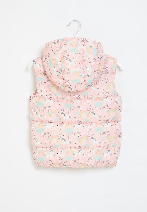MINOTI - Girls basic unicorn puffa gilet - pink