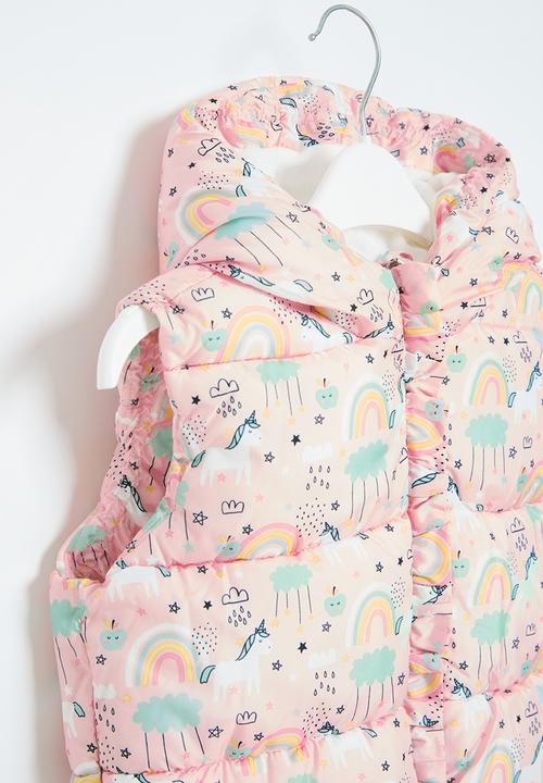 MINOTI - Girls basic unicorn puffa gilet - pink
