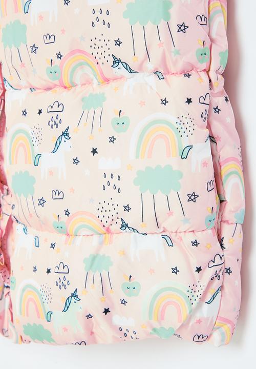 MINOTI - Girls basic unicorn puffa gilet - pink