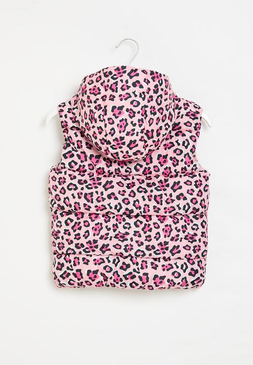 MINOTI - Girls basic pink leopard puffa gilet - pink