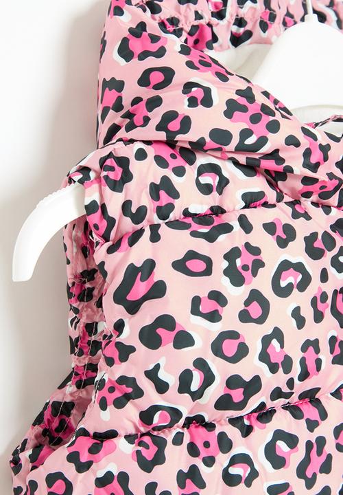 MINOTI - Girls basic pink leopard puffa gilet - pink