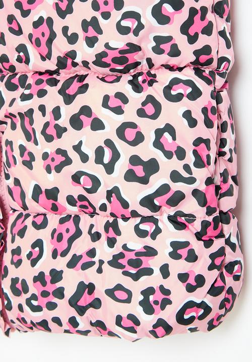 MINOTI - Girls basic pink leopard puffa gilet - pink