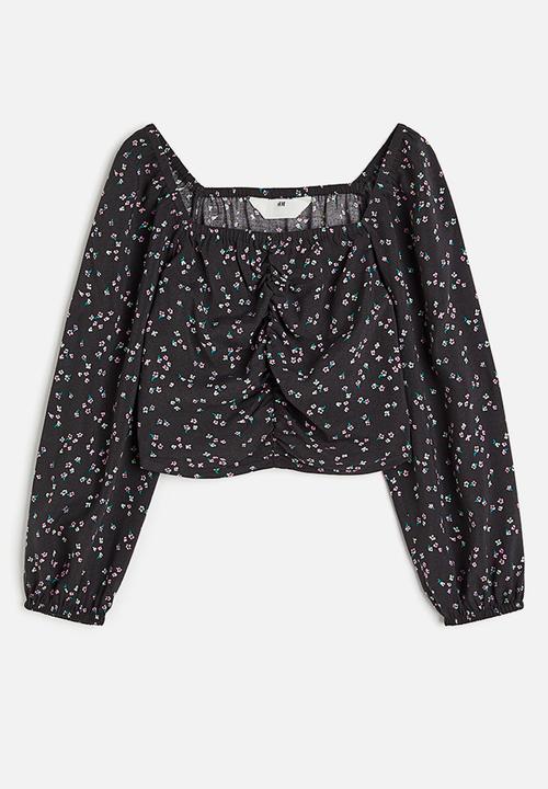 H&M - Gathered blouse - black floral