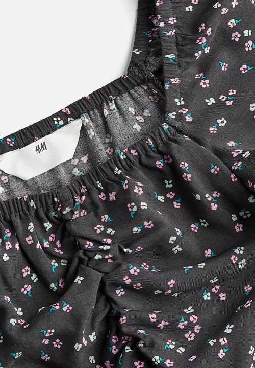 H&M - Gathered blouse - black floral