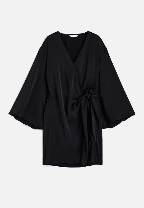 H&M - Satin wrap dress - black