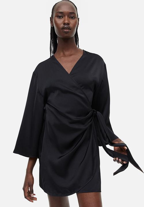 H&M - Satin wrap dress - black