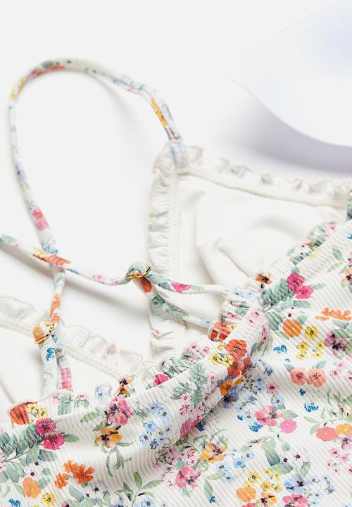 H&M - Padded-cup swimsuit - white floral 