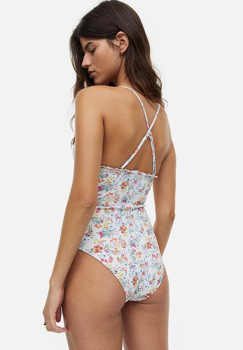 H&M - Padded-cup swimsuit - white floral 
