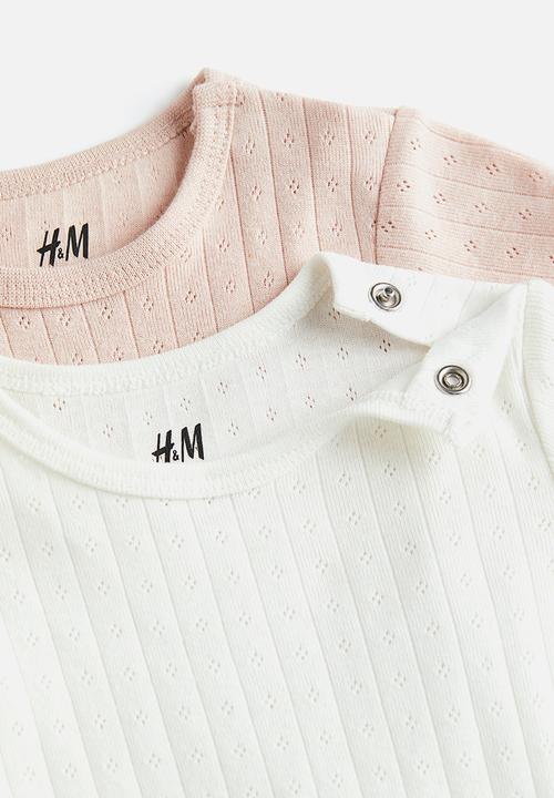 H&M - 2-pack pointelle bodysuits - powder pink / white