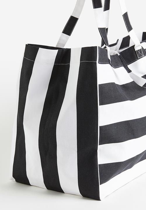 H&M - Cotton canvas beach bag - black & white