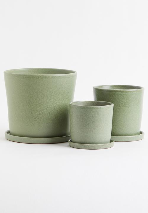 H&M - Large plant pot and saucer - khaki green