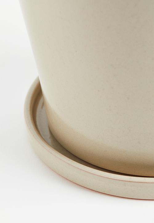 H&M - Large plant pot and saucer - light beige