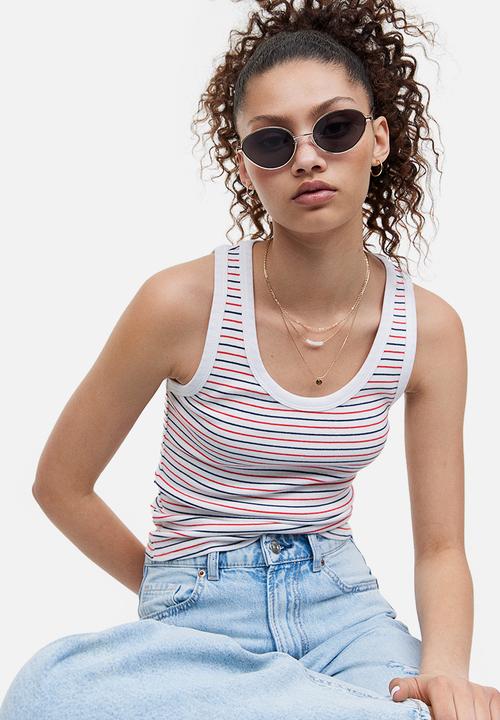H&M - Ribbed cotton vest top - white striped 