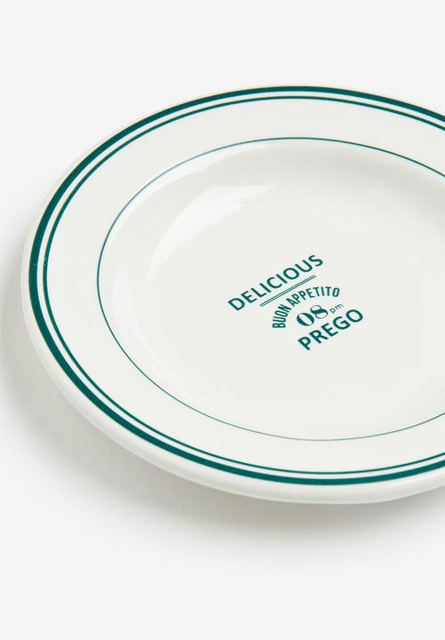 H&M - Stoneware mini plate - white & green