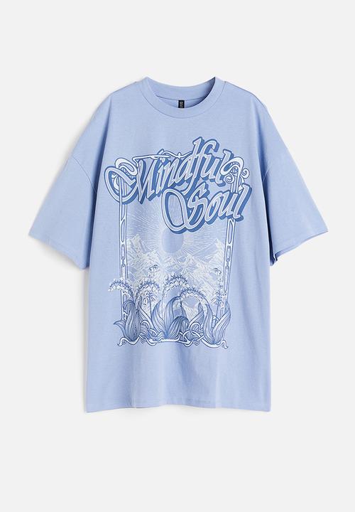 H&M - Oversized printed T-shirt - light blue mindful soul