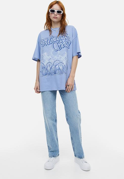 H&M - Oversized printed T-shirt - light blue mindful soul