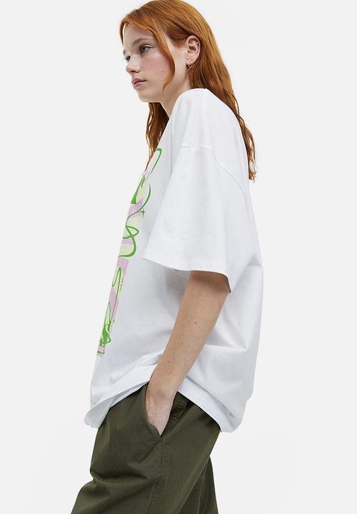 H&M - Oversized printed T-shirt - white manifest 