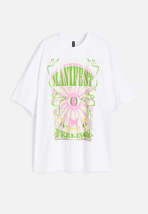 H&M - Oversized printed T-shirt - white manifest 