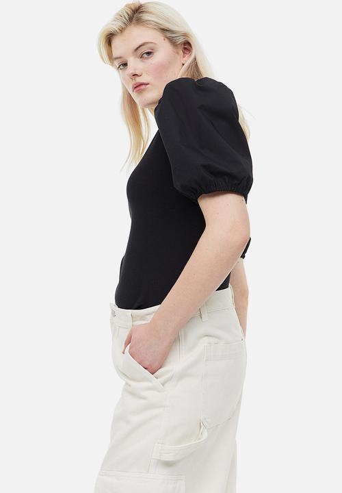 H&M - Puff-sleeved top - black