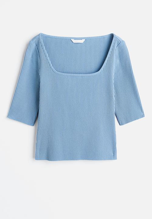 H&M - Ribbed jersey top - light blue 