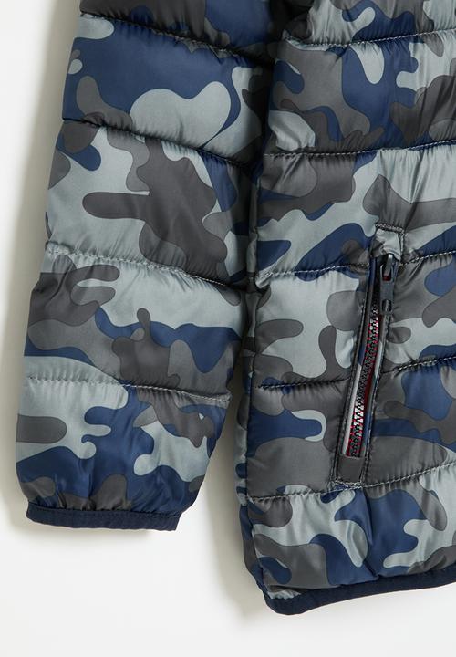 MINOTI - Boys basic blue camo puffa coat - khaki & blue 