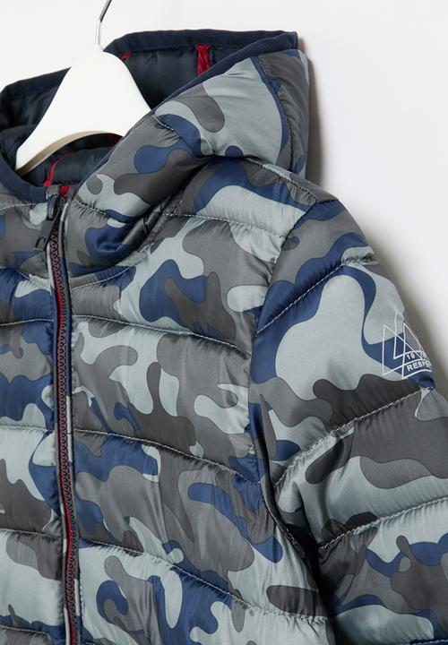 MINOTI - Boys basic blue camo puffa coat - khaki & blue 
