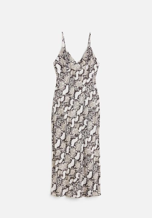 H&M - Satin slip dress - beige snakeskin-patterned 