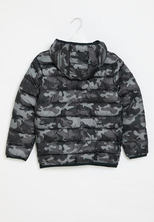 MINOTI - Boys basic grey camo puffa coat - khaki & charcoal 