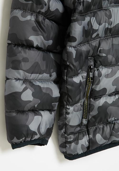 MINOTI - Boys basic grey camo puffa coat - khaki & charcoal 