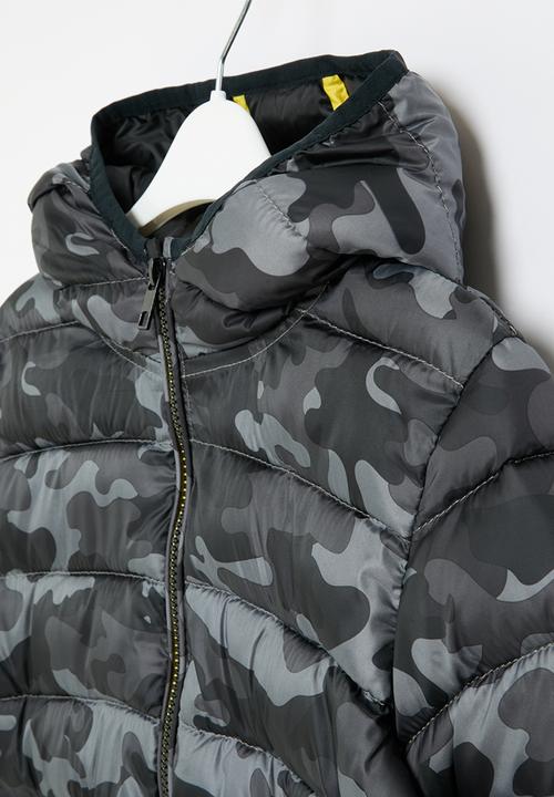 MINOTI - Boys basic grey camo puffa coat - khaki & charcoal 
