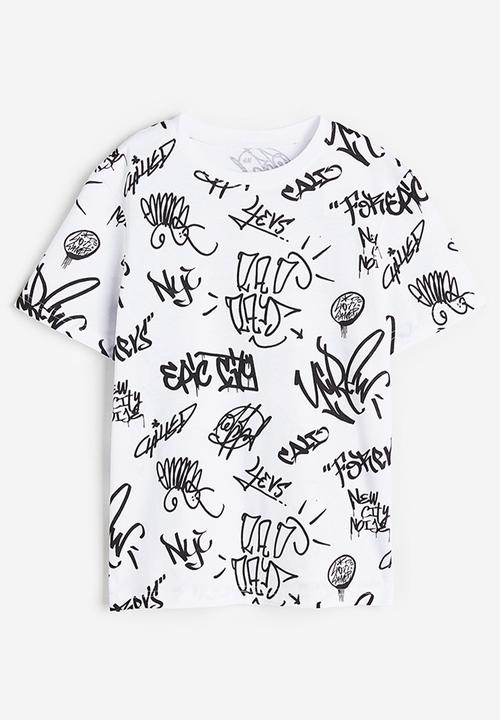 H&M - Printed cotton t-shirt - white / scribble 