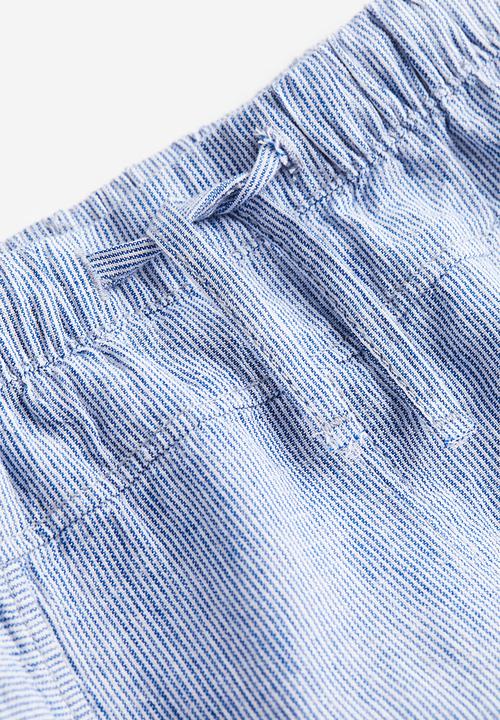 H&M - Linen-blend trousers - blue / striped 