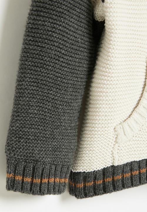 MINOTI - Knitted hooded button thru cardigan - white & grey