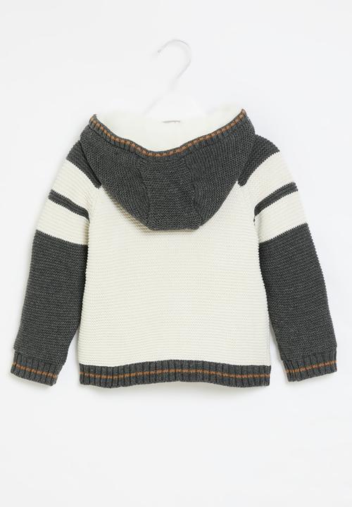 MINOTI - Knitted hooded button thru cardigan - white & grey