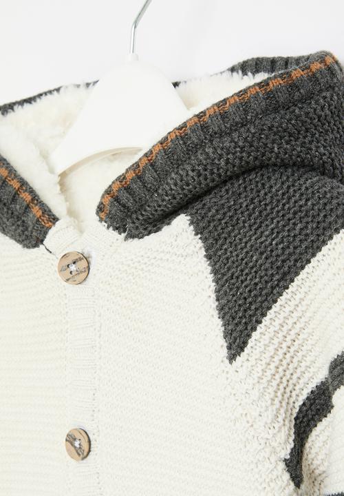 MINOTI - Knitted hooded button thru cardigan - white & grey