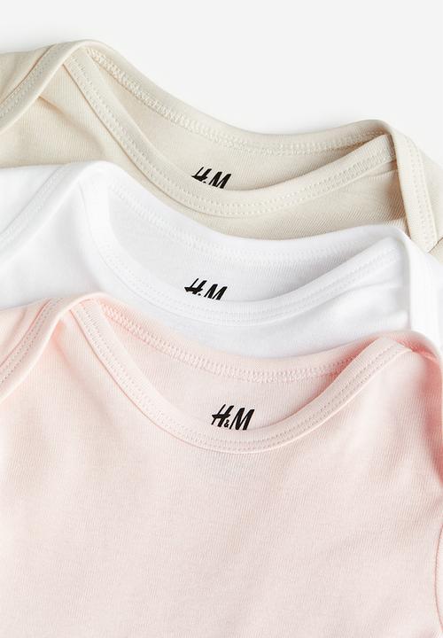 H&M - 3-pack short-sleeved bodysuits - beige ,pink,white